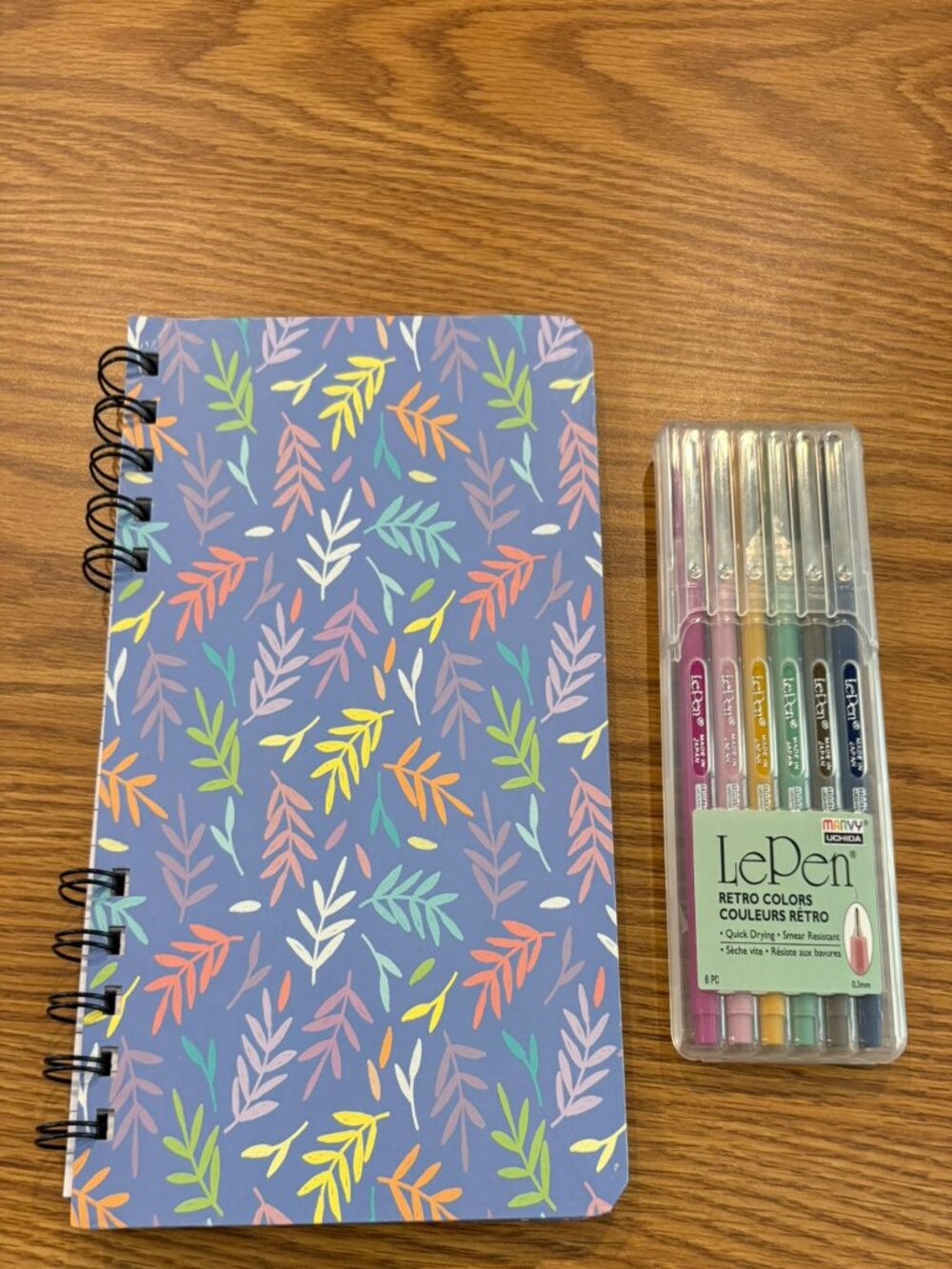 Wirebound lined journal with botanical cover, LePen 6 color set